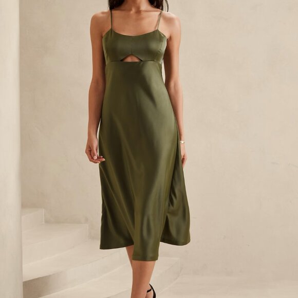 Banana Republic Cutout Midi Slip Dress Olive Green Size 2 (fits like a 6/S) - Picture 1 of 3
